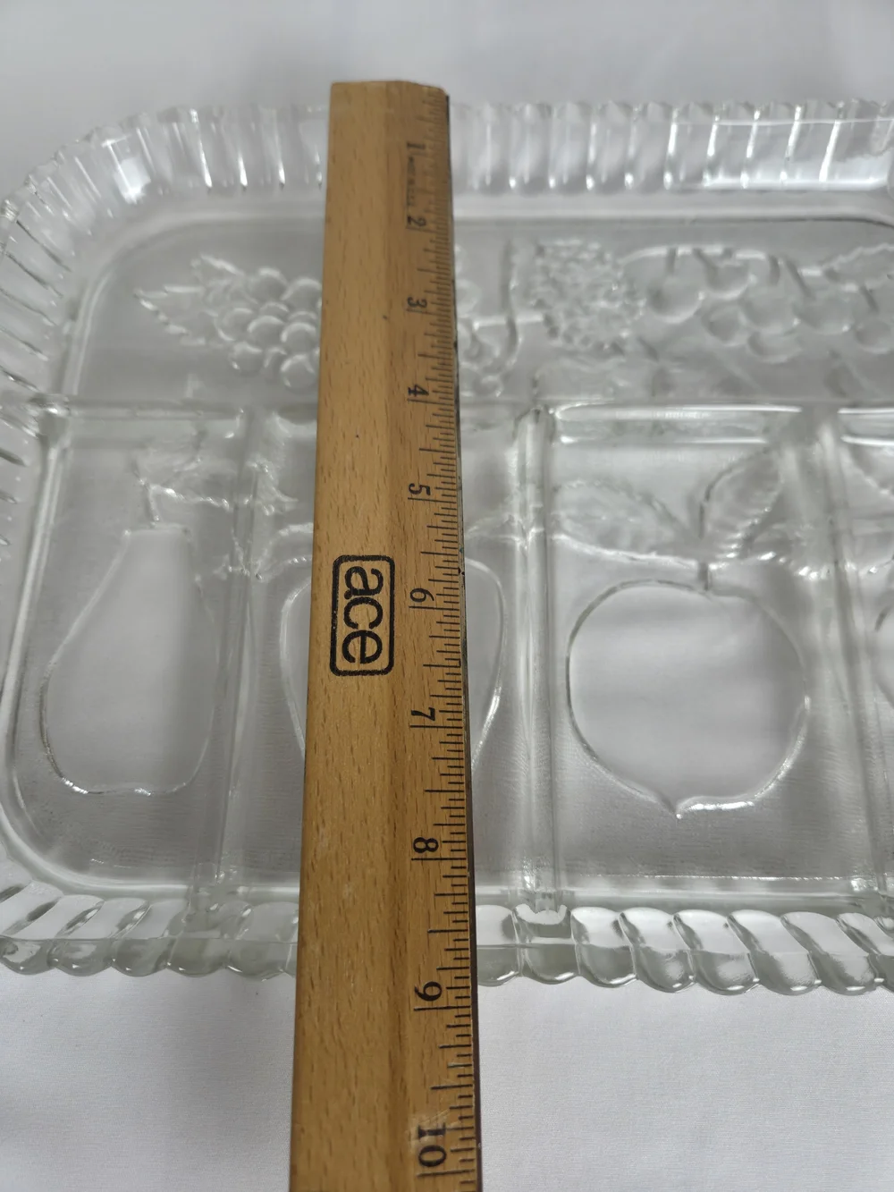Clear Glass Divided Serving Tray with Fruit Motif